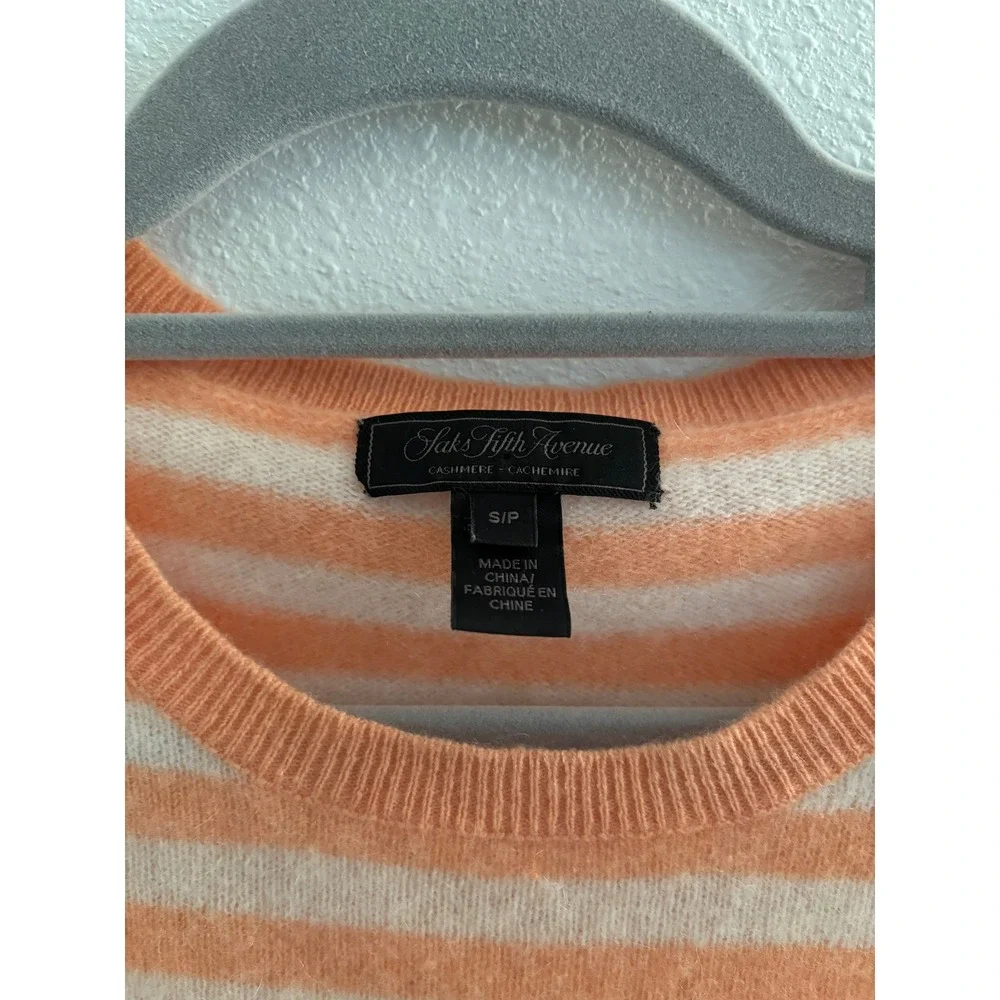 Saks Fifth Avenue Cashmere Sweater Womens S Yellow Orange StripePreppy Old Money